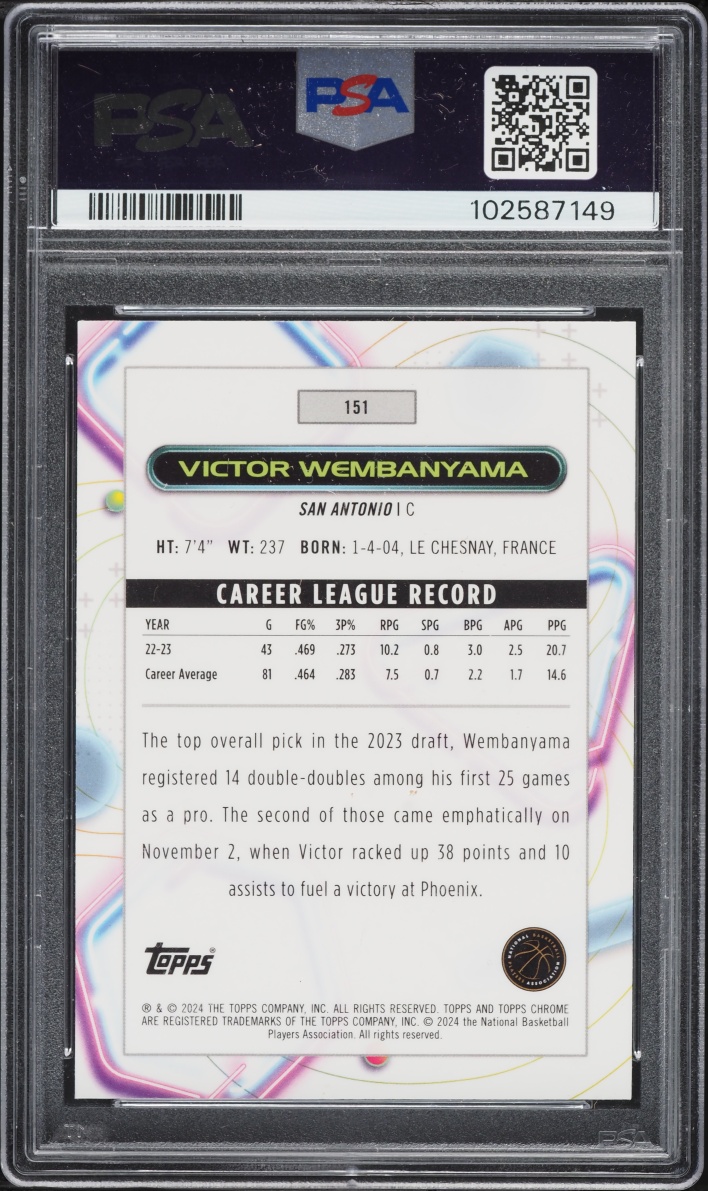 2023 Topps Chrome Cosmic Victor Wembanyama ROOKIE #151 PSA 10 GEM MINT