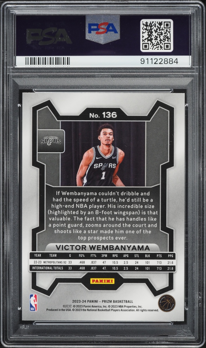 2023 Panini Prizm Victor Wembanyama ROOKIE #136 PSA 10 GEM MINT