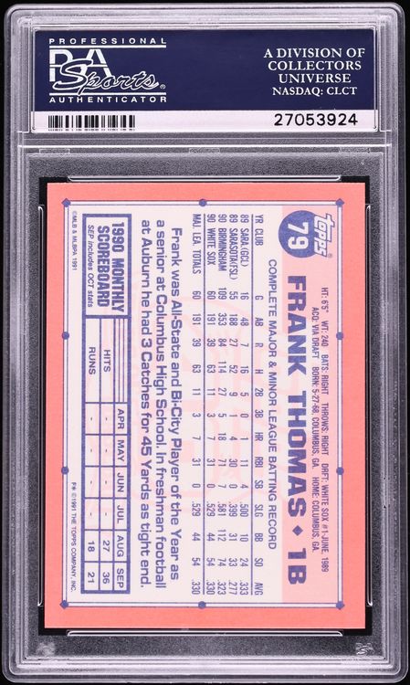 1991 Topps Tiffany Frank Thomas #79 PSA 10 GEM MINT