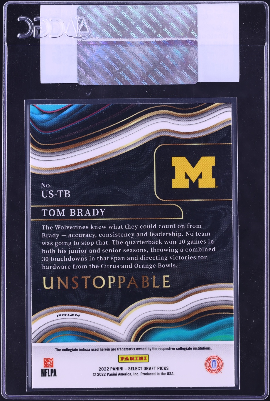 2022 Select Draft Picks Unstoppable Silver Tom Brady #US-TB CGC AUTH