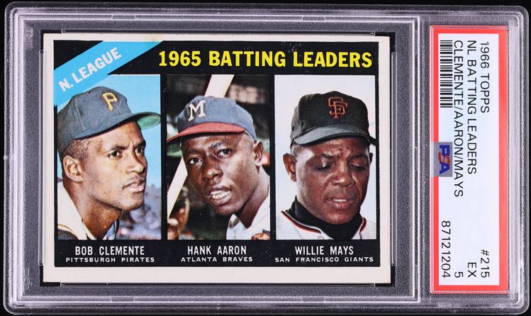1966 Topps Roberto Clemente Hank Aaron Willie Mays BATTING LEADERS #215 PSA 5 EX