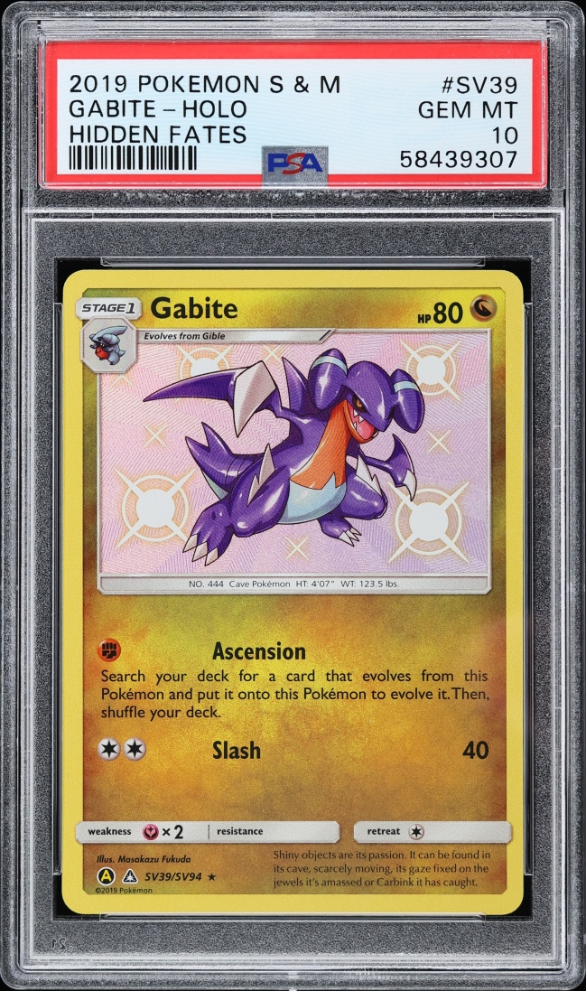 2019 Pokemon Sun & Moon Hidden Fates Shiny Gabite #SV39 PSA 10 GEM MINT