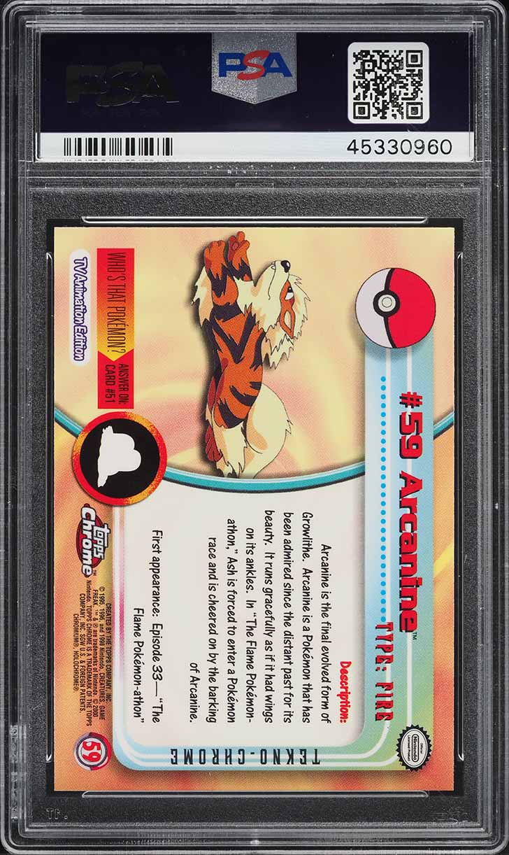 2000 Topps Chrome Pokemon Series 1 Tekno Arcanine #59 PSA 10 GEM MINT