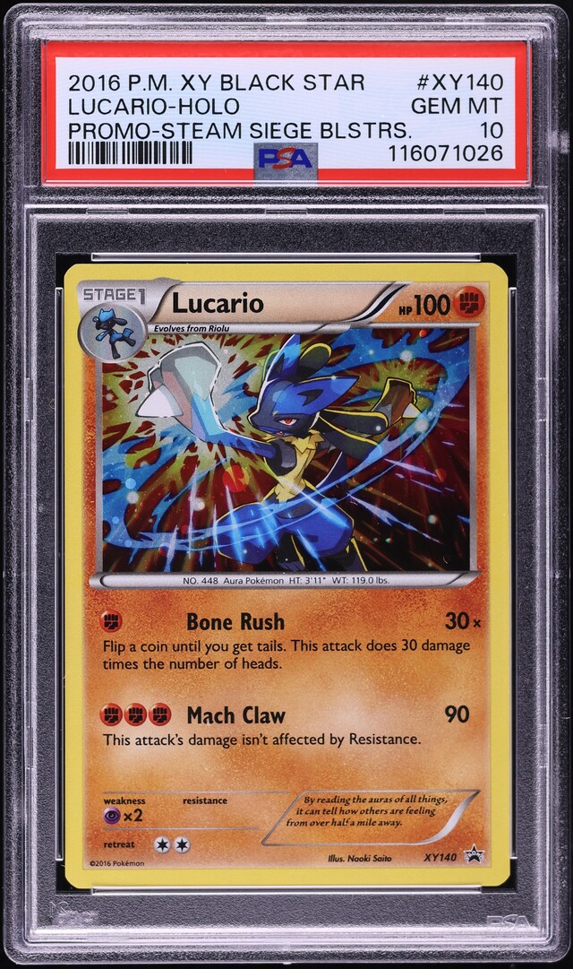 2016 Pokemon XY Black Star Promo Steam Siege Blasters Holo Lucario PSA 10 GEM