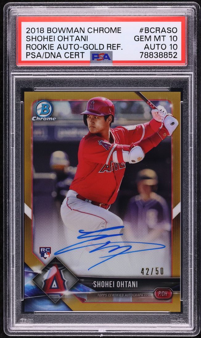 2018 Bowman Chrome Gold Refractor Shohei Ohtani ROOKIE AUTO DNA 10 /50 PSA 10