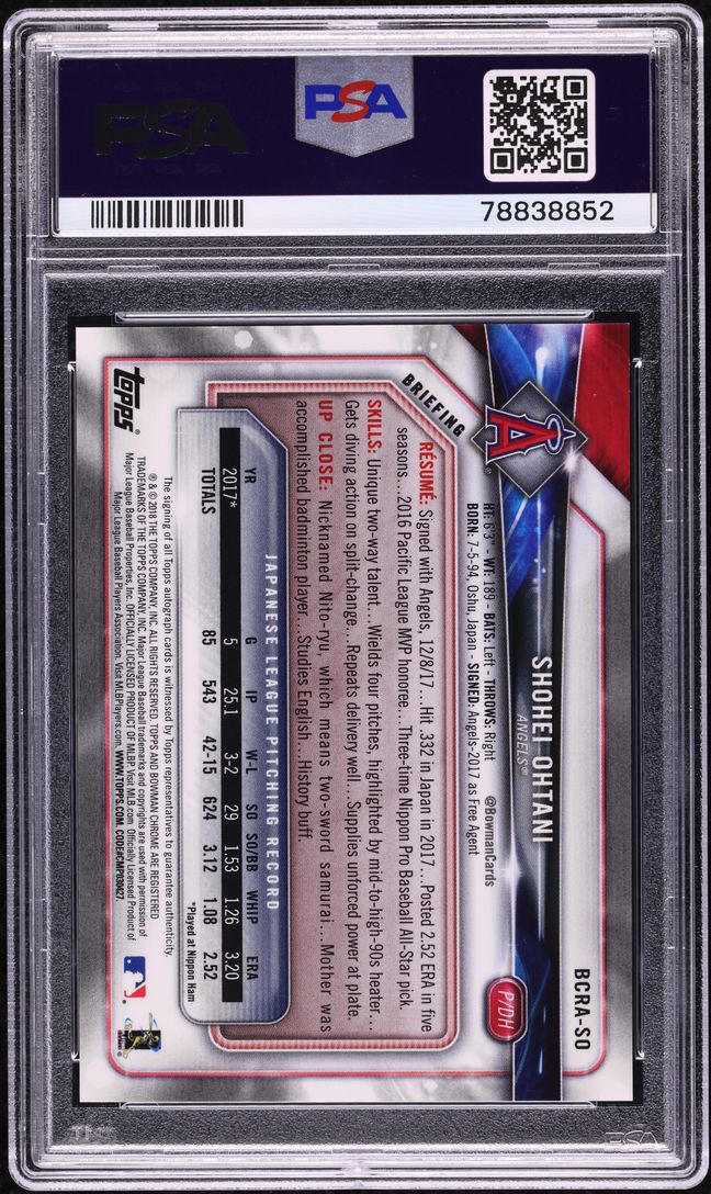 2018 Bowman Chrome Gold Refractor Shohei Ohtani ROOKIE AUTO DNA 10 /50 PSA 10