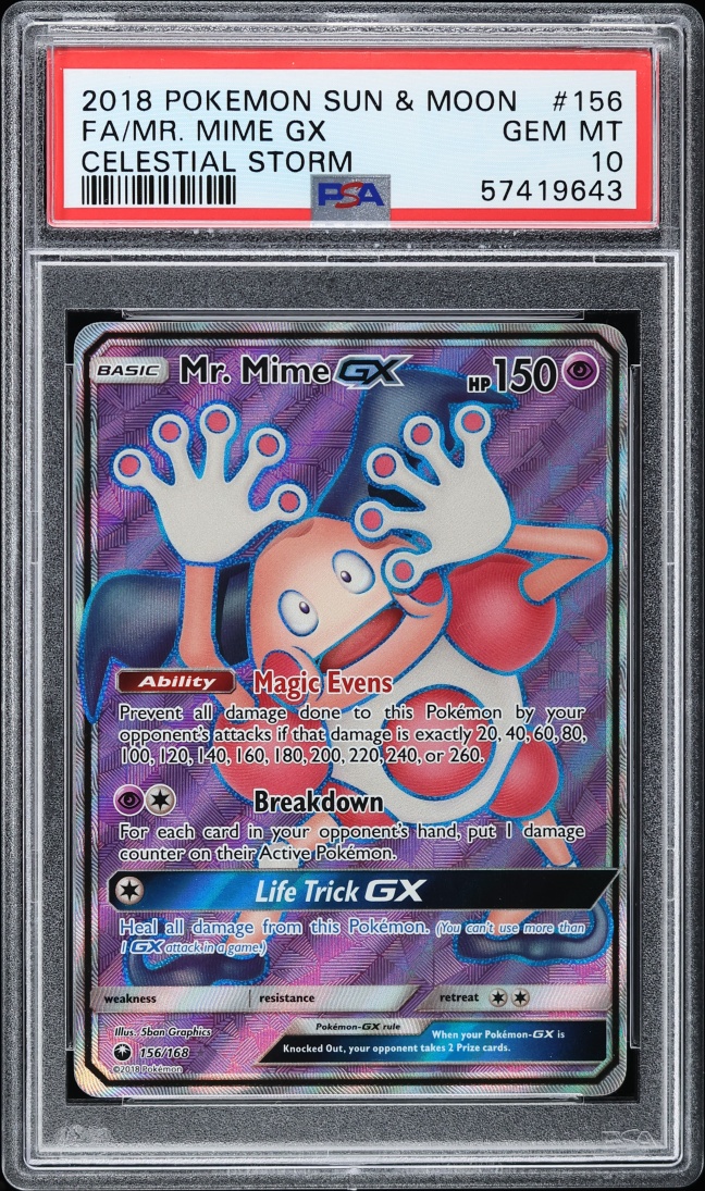2018 Pokemon Sun & Moon Celestial Storm Full Art Mr. Mime Gx #156 PSA 10 GEM MINT