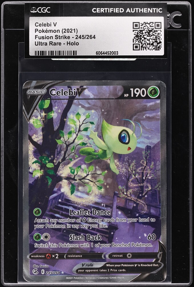 2021 Pokemon Sword & Shield Fusion Strike Full Art Celebi V #245 CGC AUTH