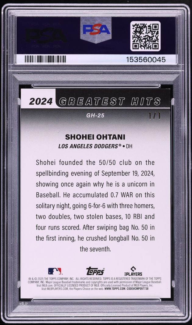 2025 Topps Greatest Hits '24 Foilfractor Shohei Ohtani 1/1 #GH-25 PSA 9 MINT