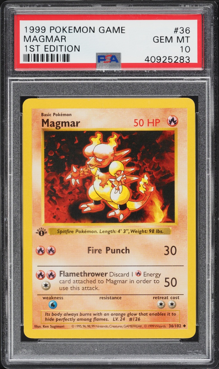 1999 Pokemon Base Set Shadowless 1st Edition Magmar #36 PSA 10 GEM MINT