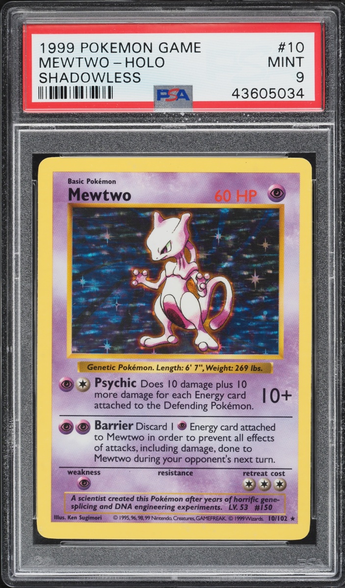 1999 Pokemon Base Set Shadowless Holo Mewtwo #10 PSA 9 MINT