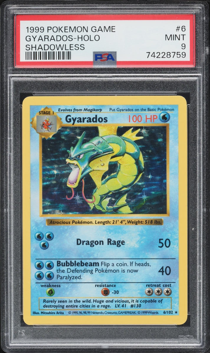 1999 Pokemon Base Set Shadowless Holo Gyarados #6 PSA 9 MINT