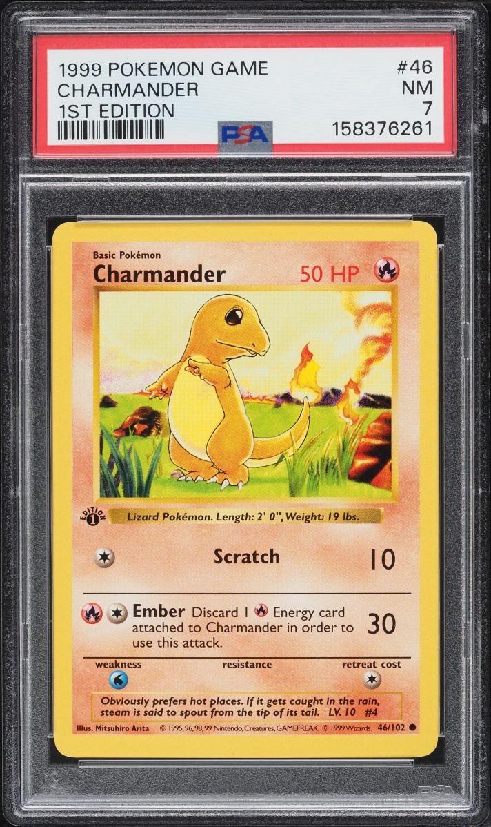 1999 Pokemon Base Set Shadowless 1st Edition Charmander #46 PSA 7 NRMT