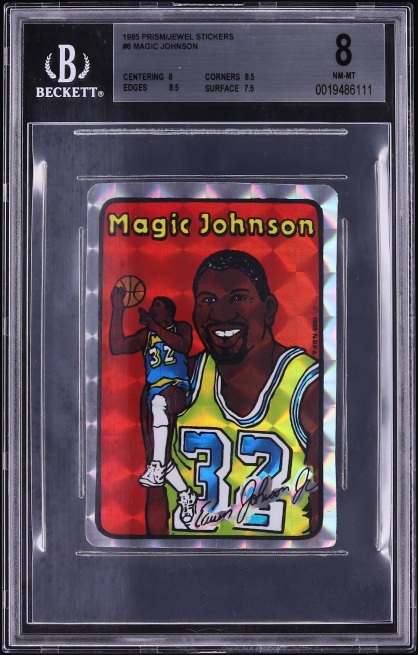 1985 Prism Jewel Stickers Magic Johnson #6 BGS 8 NM-MT