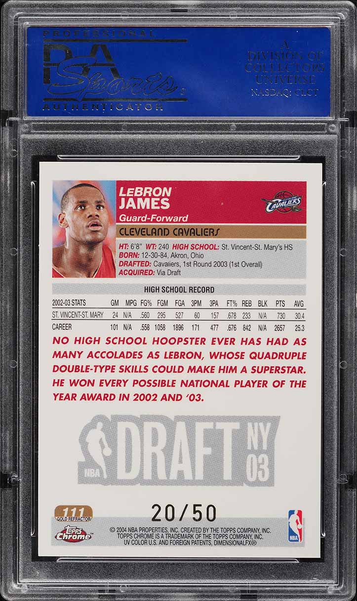 2003 Topps Chrome Gold Refractor LeBron James ROOKIE /50 #111 PSA 9 MINT