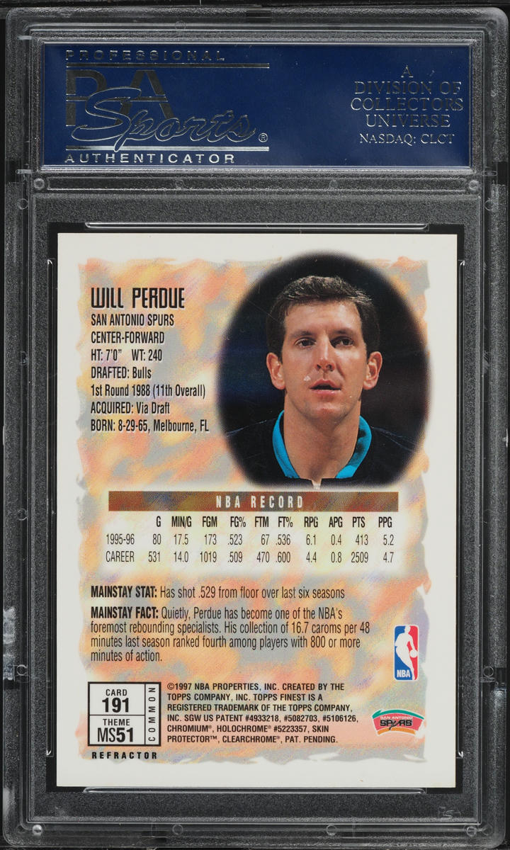 1996 Finest Refractor w/ Coating Will Perdue #191 PSA 10 GEM MINT