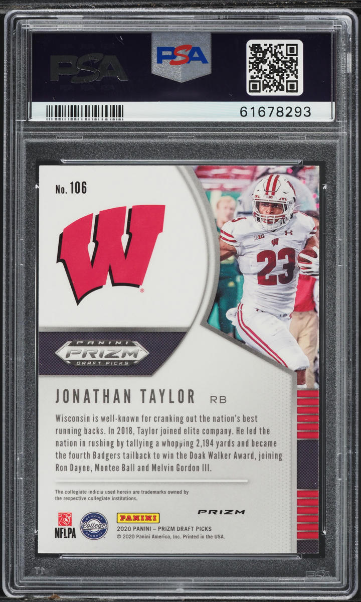 2020 Panini Prizm Draft Picks Green Jonathan Taylor ROOKIE #106 PSA 10 GEM MINT