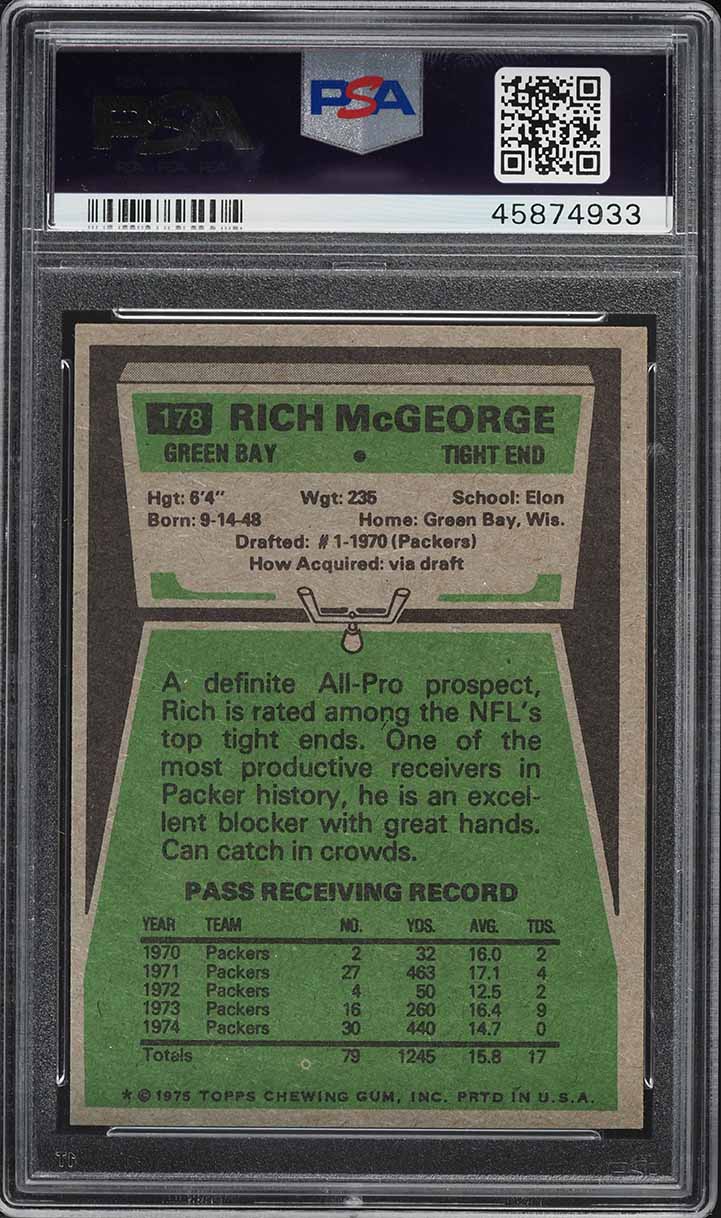1975 Topps Football Rich McGeorge #178 PSA 10 GEM MINT
