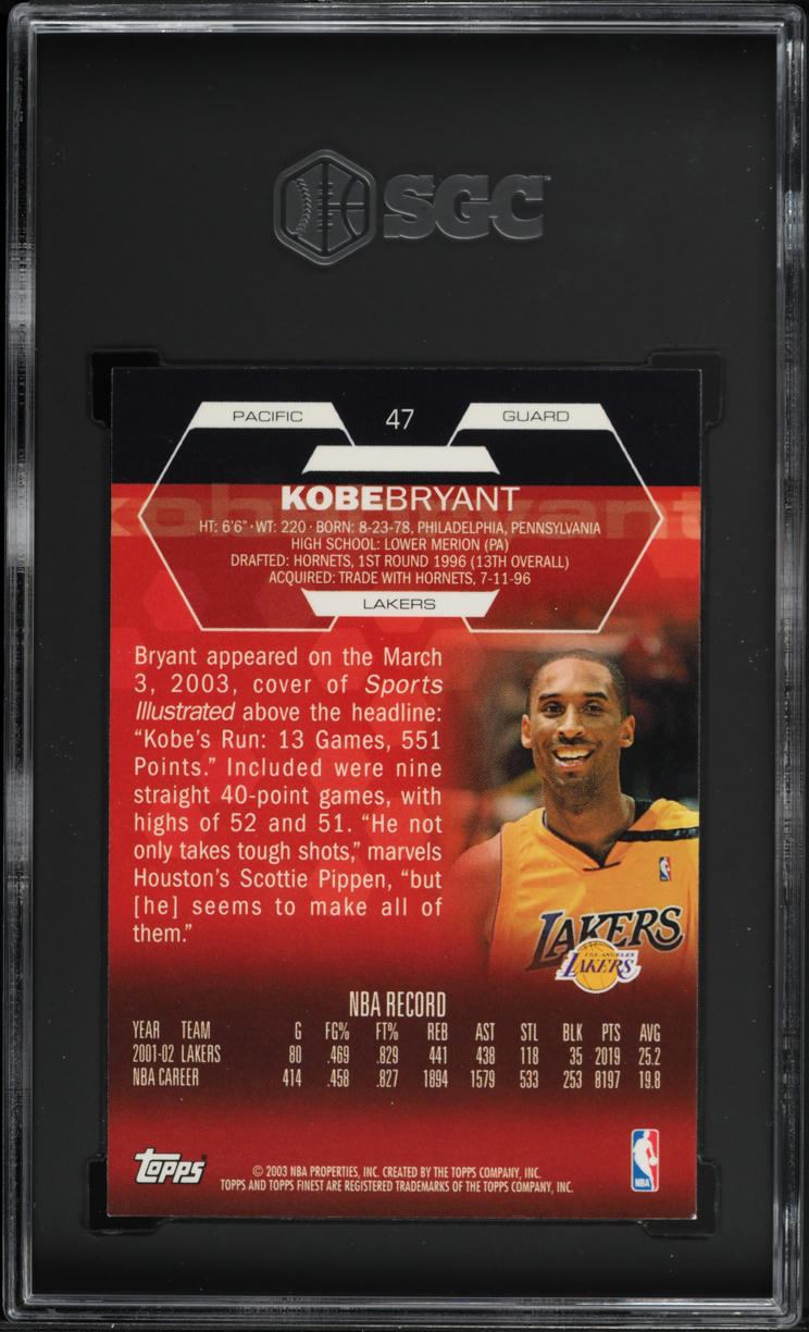 2002 Finest Basketball Kobe Bryant #47 SGC 9.5 MINT+