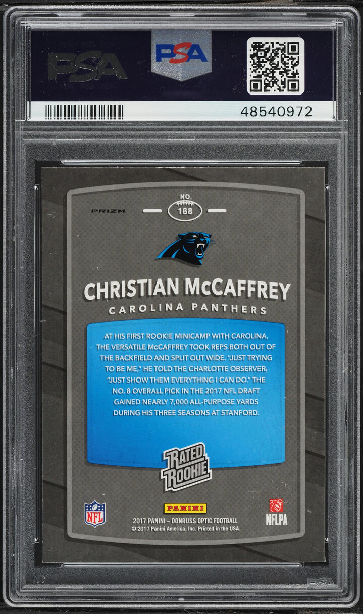 2017 Donruss Optic Pink Christian McCaffrey ROOKIE #168 PSA 10 GEM MINT