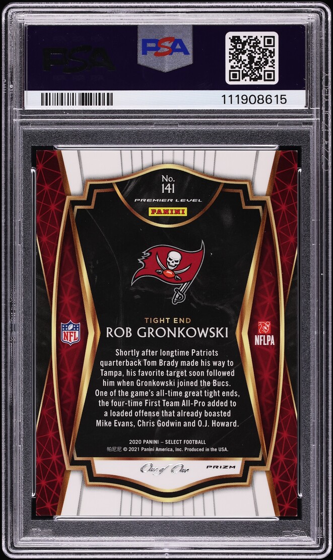 2020 Select Premier Level Black Prizm Rob Gronkowski 1/1 #141 PSA 6 EXMT - Photo 2