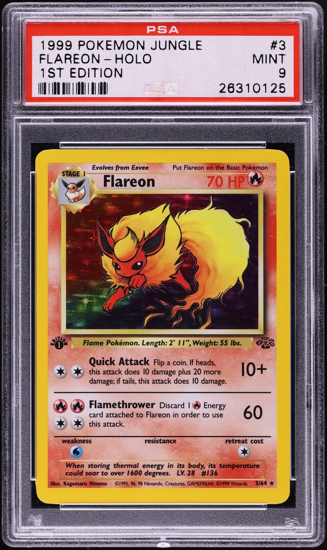 1999 Pokemon Jungle 1st Edition Holo Flareon #3 PSA 9 MINT
