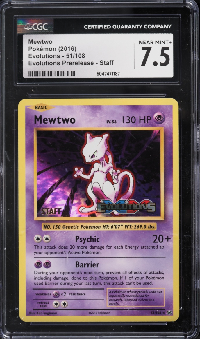 2016 Pokemon XY Evolutions Prerelease Staff Mewtwo #51 CGC 7.5 NRMT+