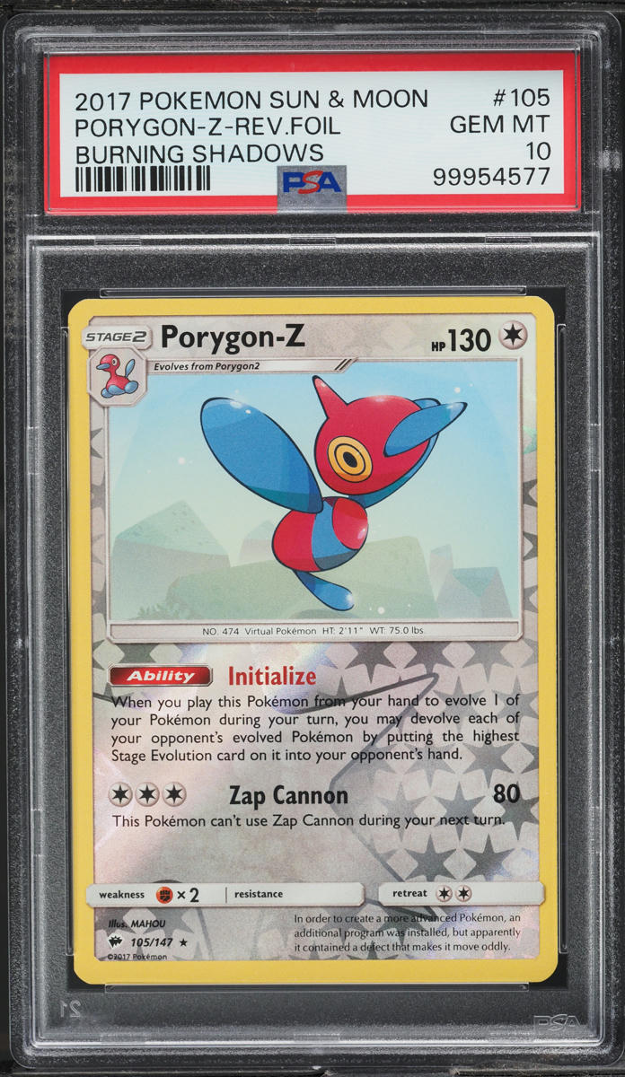 2017 Pokemon Sun & Moon Burning Shadows Reverse Holo Porygon-Z #105 PSA 10 GEM MINT