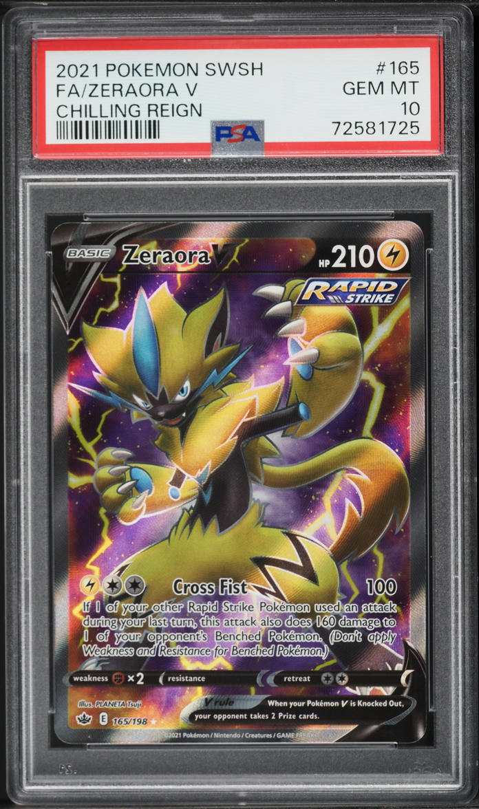 2021 Pokemon Sword & Shield Chilling Reign Full Art Zeraora V #165 PSA 10 GEM MINT