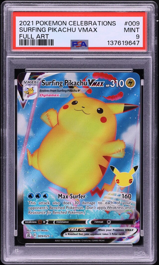 2021 Pokemon Sword & Shield Celebrations Full Art Surfing Pikachu VMAX #9 PSA 9 MINT