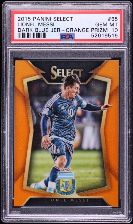 2015 Select Soccer Dark Blue Jersey Orange Prizm Lionel Messi /149 #65 PSA 10 GEM MINT