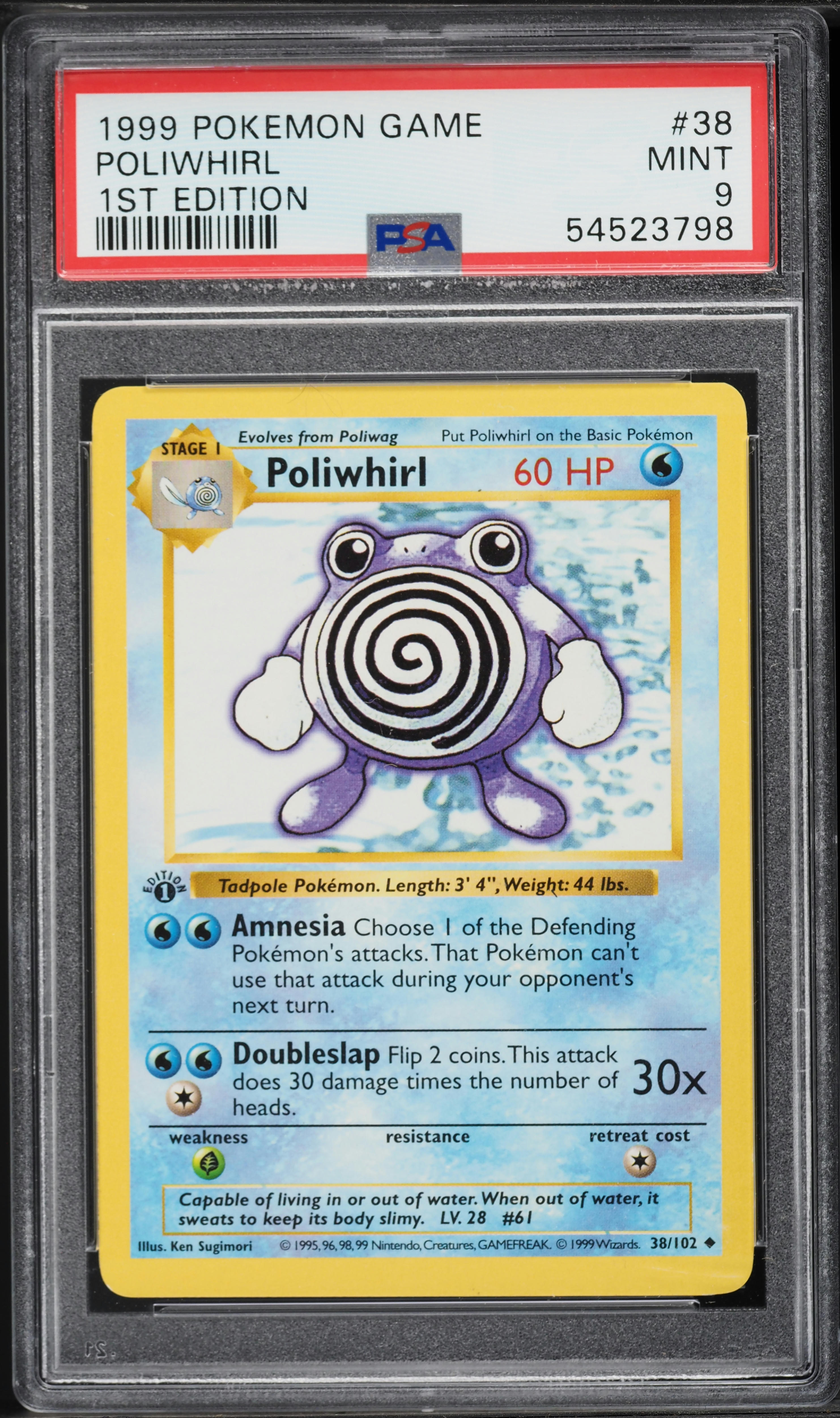 1999 Pokemon Base Set Shadowless 1st Edition Poliwhirl #38 PSA 9 MINT