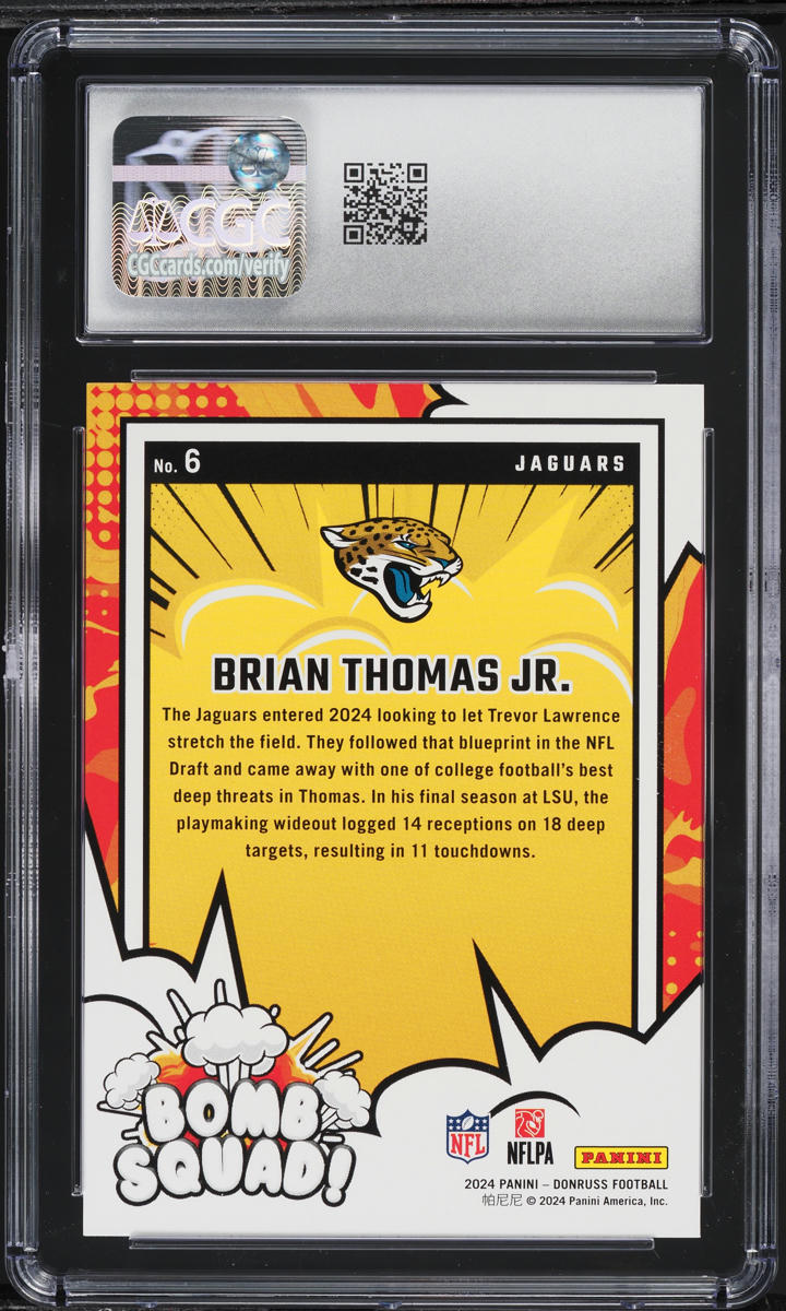 2024 Donruss Bomb Squad! Brian Thomas Jr. ROOKIE #6 CGC 10 GEM MINT