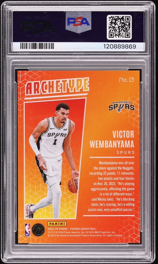2023 Panini Phoenix Archetype Victor Wembanyama ROOKIE #13 PSA 9 MINT