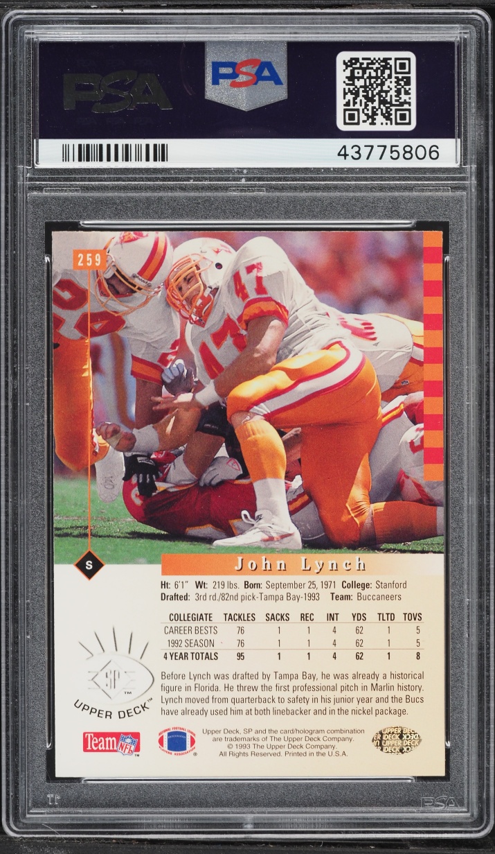 1993 SP Football John Lynch ROOKIE #259 PSA 9 MINT