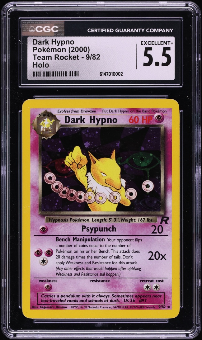 2000 Pokemon Team Rocket Holo Dark Hypno #9 CGC 5.5 EX+