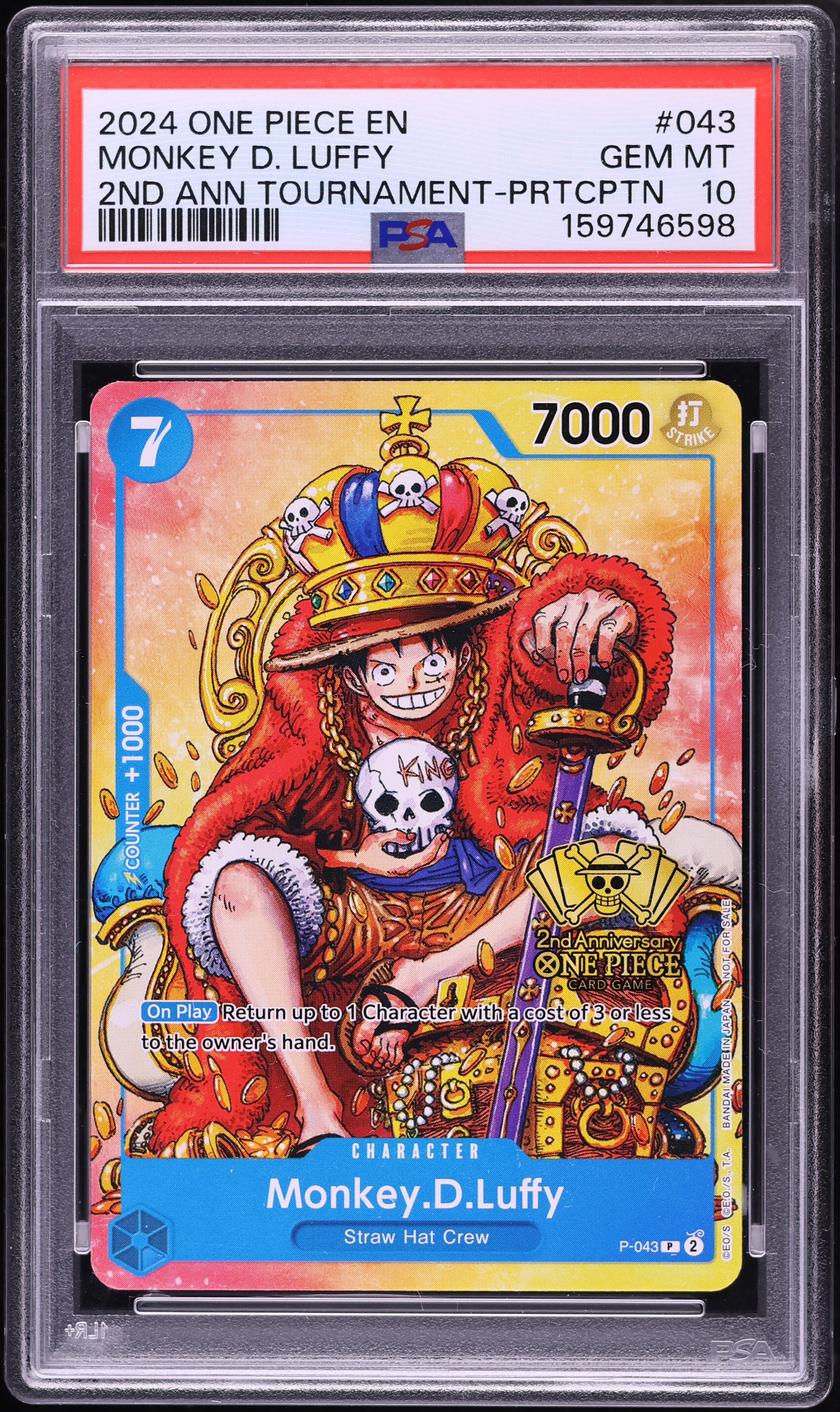 2024 One Piece Promo 2nd Anniversary Tournament Participation Alt Art Monkey D. Luffy PSA 10