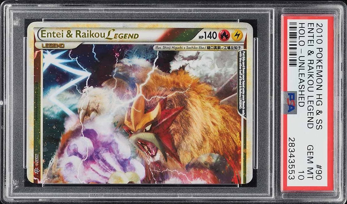 2010 Pokemon HGSS Unleashed Holo Entei & Raikou Legend #90 PSA 10 GEM MINT