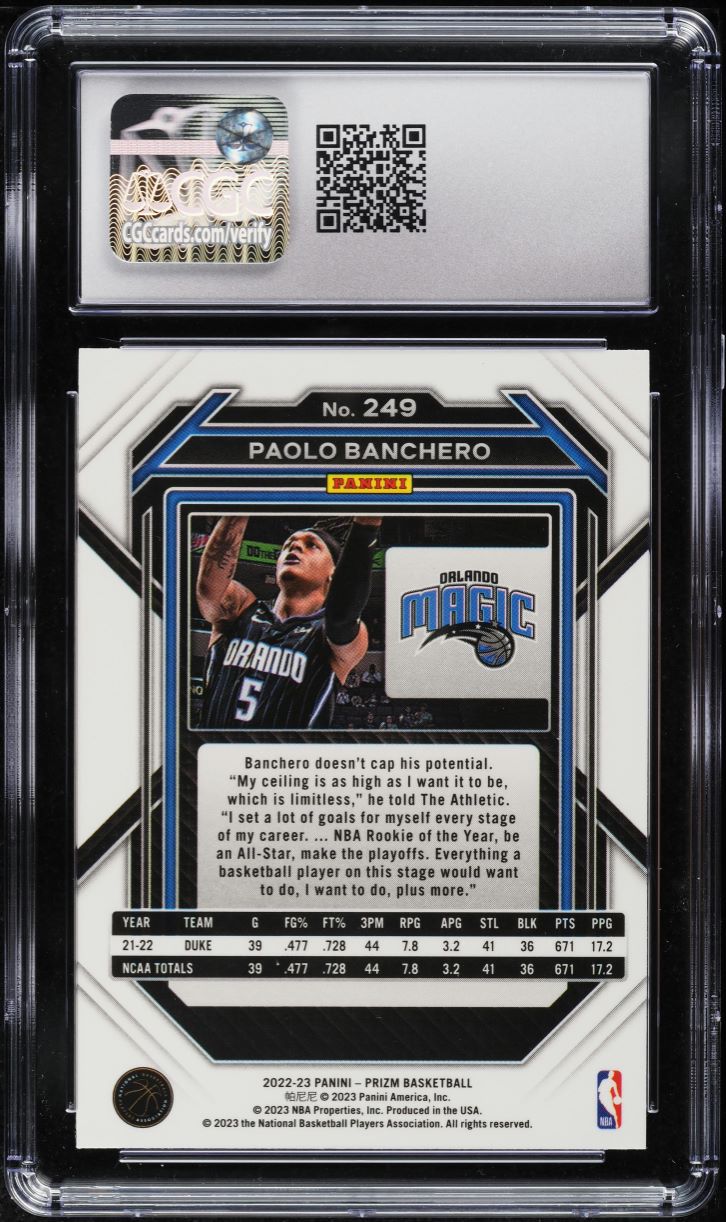 2022 Panini Prizm Paolo Banchero ROOKIE #249 CGC 9.5 MINT+