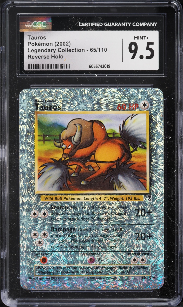 2002 Pokemon Legendary Collection Reverse Holo Tauros #65 CGC 9.5 MINT+