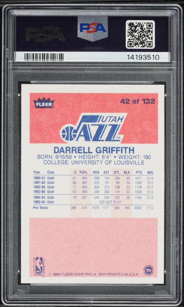 1986 Fleer Basketball Darrell Griffith #42 PSA 10 GEM MINT
