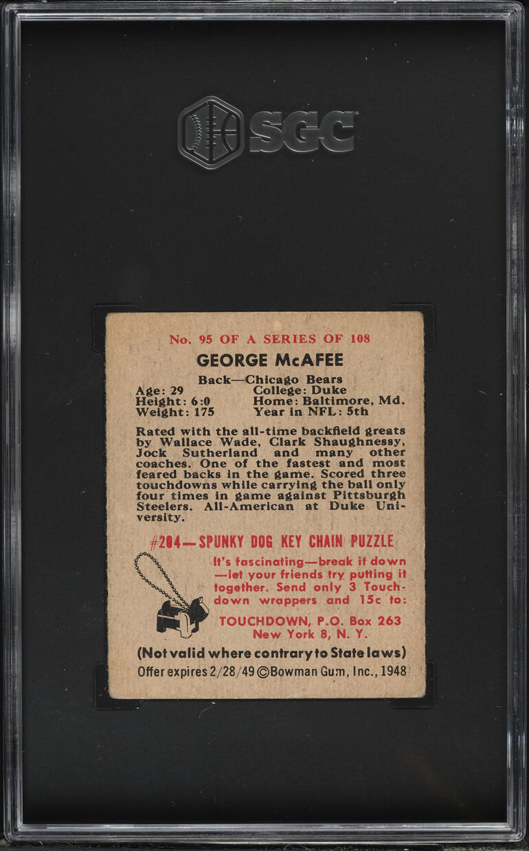 1948 Bowman Football George McAfee ROOKIE #95 SGC 4 VGEX