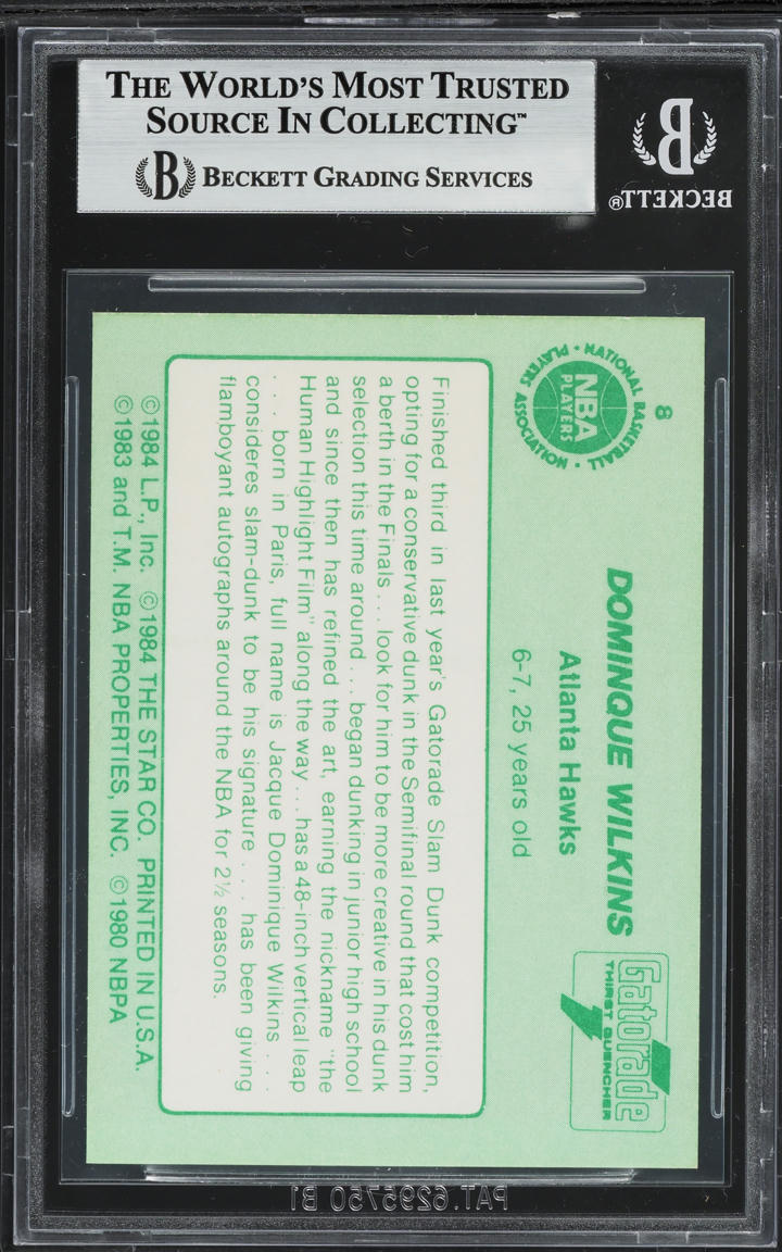 1985 Star Gatorade Slam Dunk Dominique Wilkins ROOKIE #8 BGS AUTH