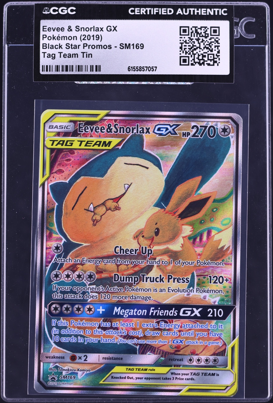 2019 Pokemon Sun & Moon Promo Tag Team Tin Full Art Eevee & Snorlax Gx #SM169 CGC AUTH