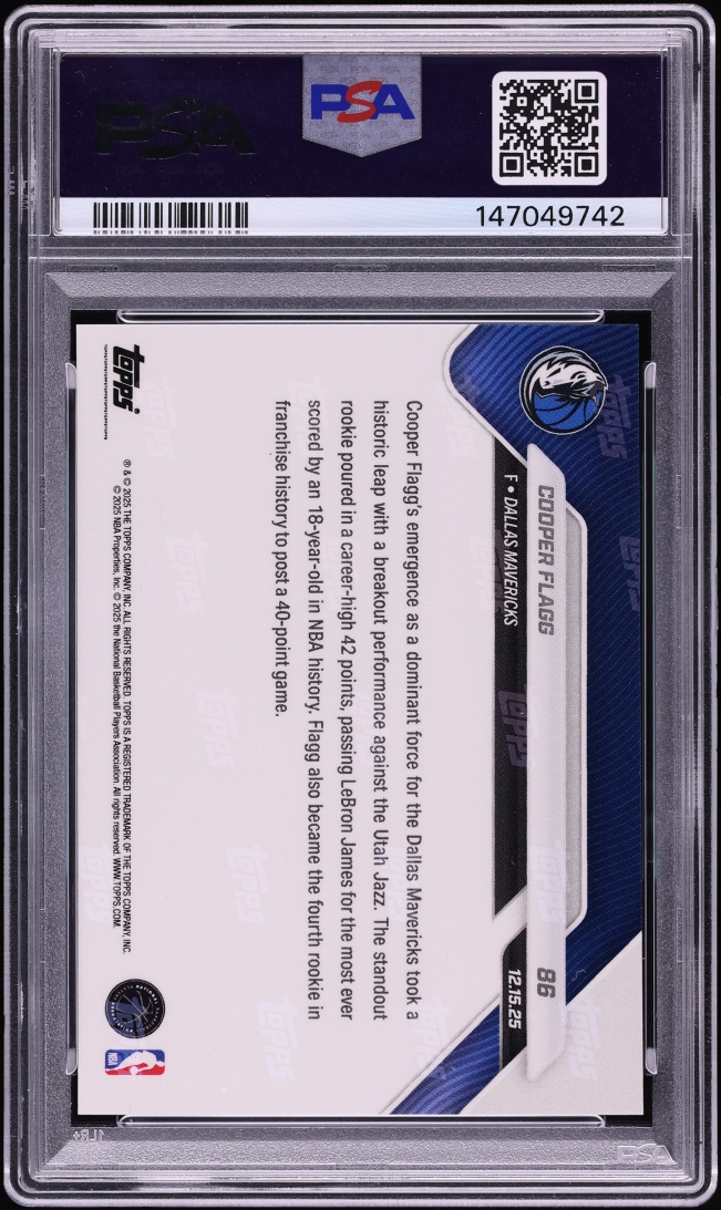 2025 Topps Now Cooper Flagg ROOKIE #86 PSA 10 GEM MINT