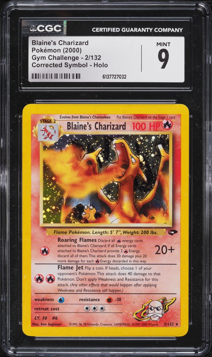 2000 Pokemon Gym Challenge Corrected Symbol Holo Blaine's Charizard #2 CGC 9 MINT