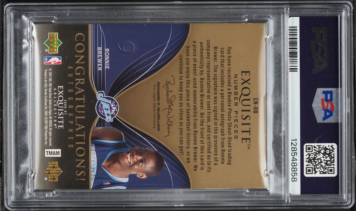2006 Exquisite Collection Number Pieces Ronnie Brewer ROOKIE PATCH AUTO /9 #EN-RB PSA 6 EXMT