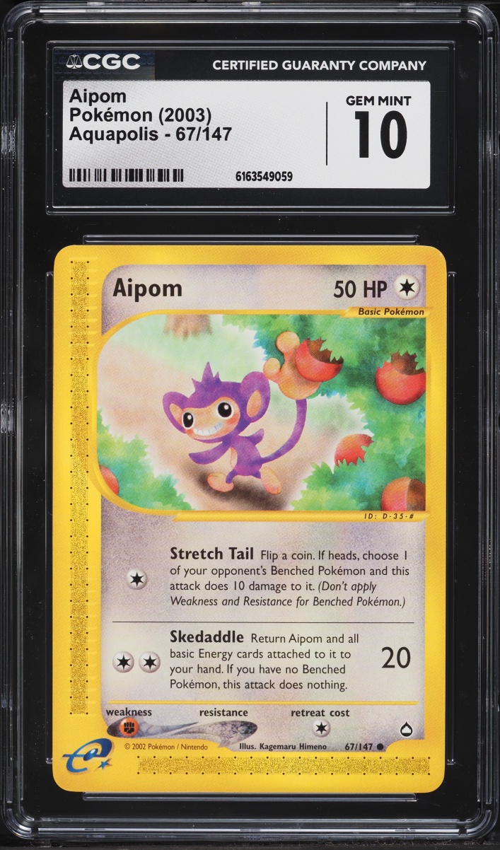 2003 Pokemon Aquapolis Aipom #67 CGC 10 GEM MINT