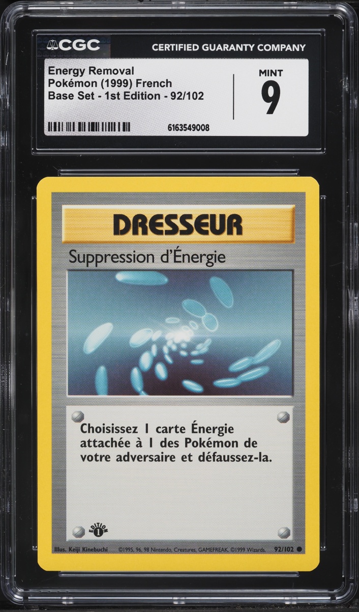 1999 Pokemon French Base Set 1st Edition Energy Removal #92 CGC 9 MINT