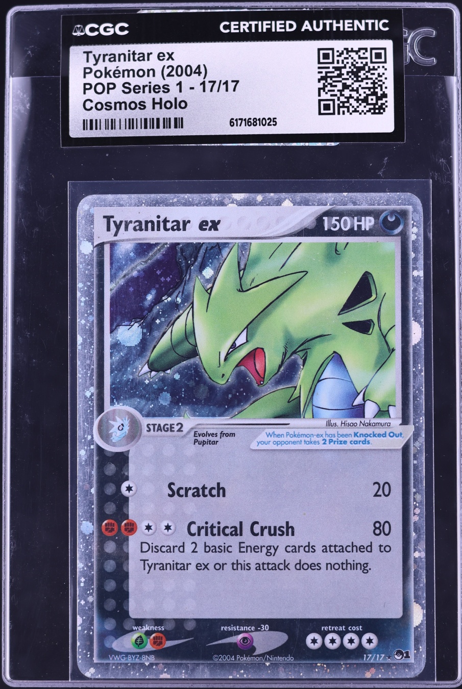 2004 Pokemon POP Series 1 Cosmos Holo Tyranitar Ex #17 CGC AUTH